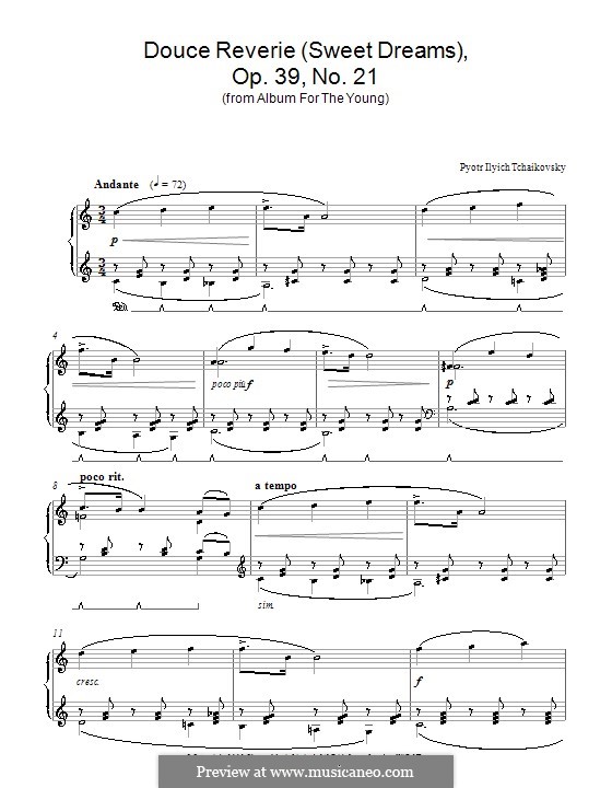 No.21 Sweet Dream: For piano (high quality sheet music) by Pyotr Tchaikovsky