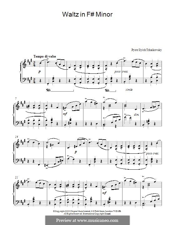 Waltz in F Sharp Minor by P. Tchaikovsky sheet music on MusicaNeo