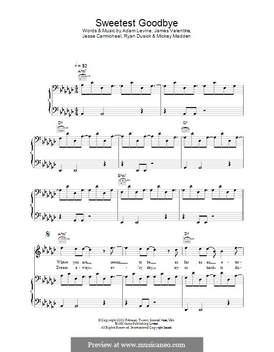 Sweetest Goodbye (Maroon 5): For voice and piano (or guitar) by Adam Levine