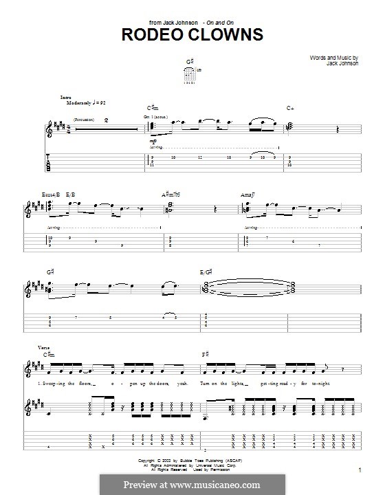 Rodeo Clowns: For guitar with tab by Jack Johnson