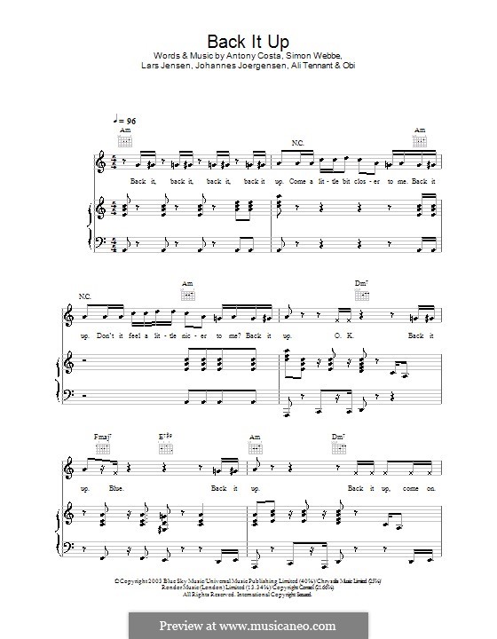 Back It Up (Blue): For voice and piano (or guitar) by Antony Costa, Lars Jensen, Simon Webbe