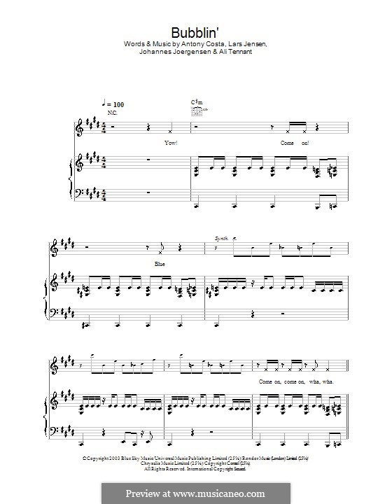 Bubblin' (Blue): For voice and piano (or guitar) by Antony Costa, Johannes Joergensen, Lars Jensen