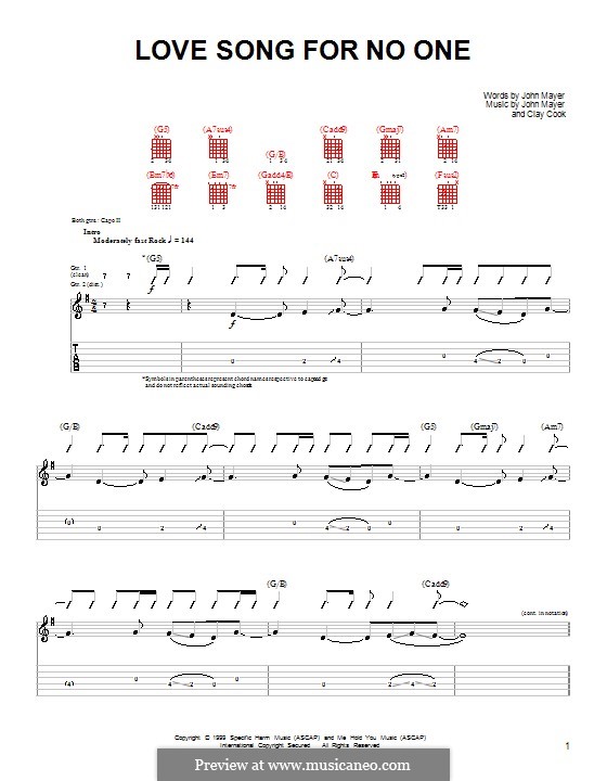 Love Song for No One: For guitar (very easy version) by Clay Cook