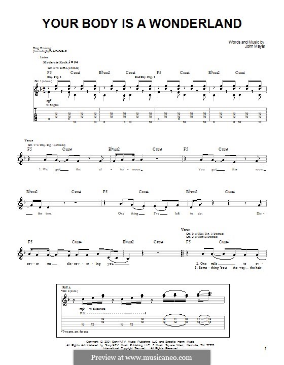 Your Body Is a Wonderland: For guitar (very easy version) by John Mayer