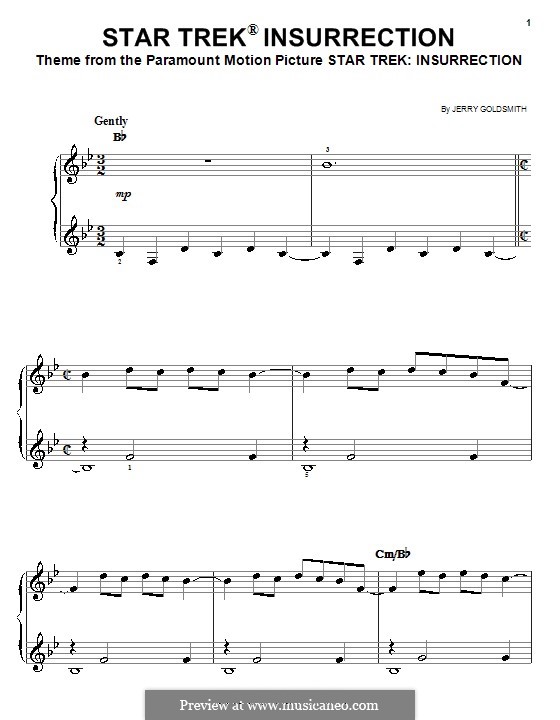 Theme from Star Trek: Insurrection: For easy piano by Jerry Goldsmith