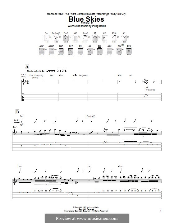 Blue Skies: For guitar with tab by Irving Berlin