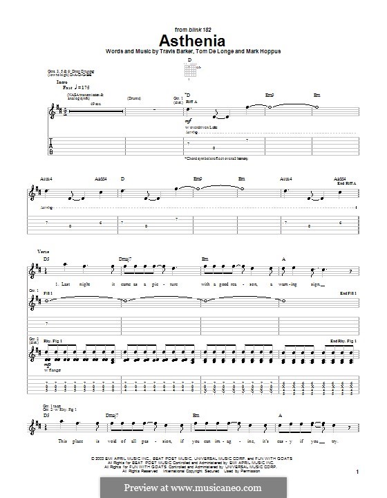 Asthenia (Blink-182): For guitar (Blink-182) by Mark Hoppus, Tom DeLonge, Travis Barker