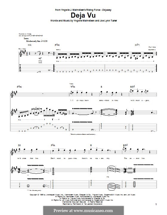 Deja Vu: For guitar with tab by Joe Lynn Turner