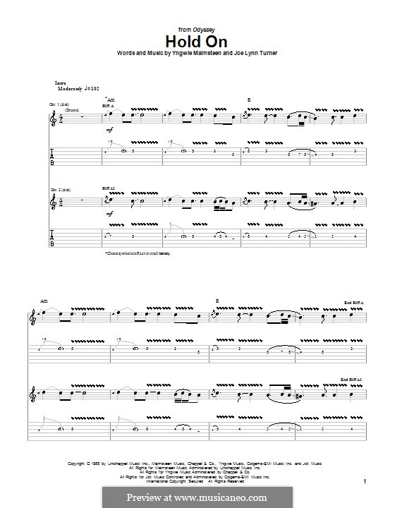 Hold On: For guitar with tab by Joe Lynn Turner, Yngwie Malmsteen