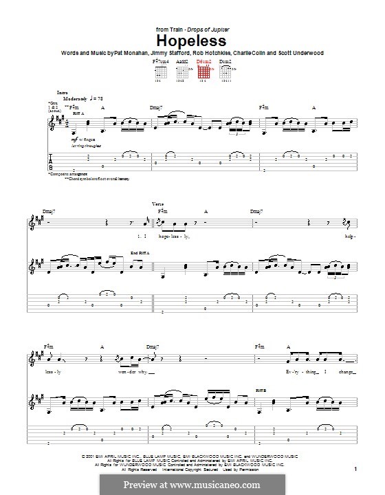 Hopeless (Train): For guitar with tab by Jimmy Stafford, Patrick Monahan, Rob Hotchkiss