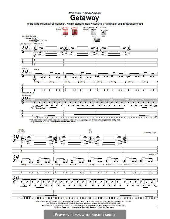 Getaway (Train): For guitar with tab by Jimmy Stafford, Patrick Monahan, Rob Hotchkiss