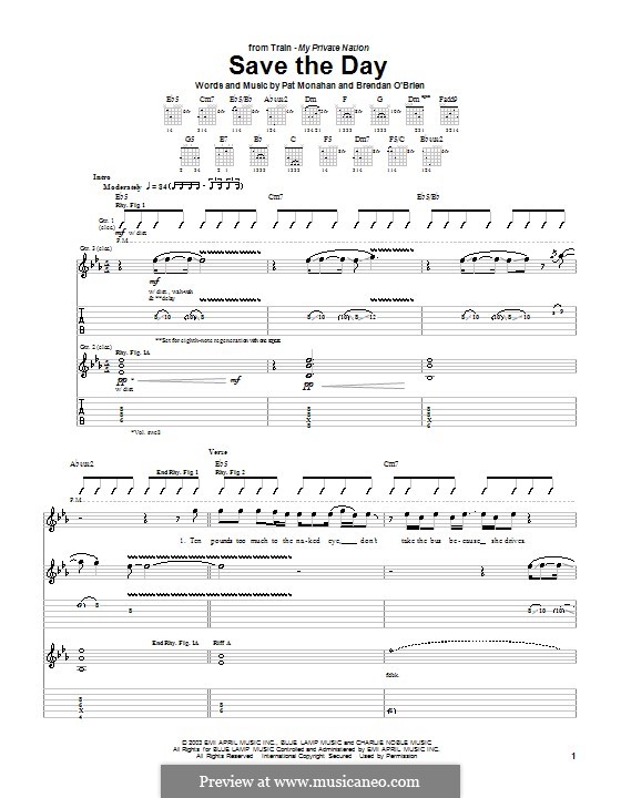 Save the Day (Train): For guitar with tab by Brendan O'Brien, Patrick Monahan