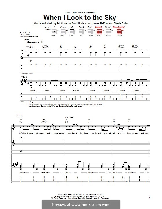 When I Look to the Sky: For guitar with tab by James Stafford, Patrick Monahan, Scott Underwood