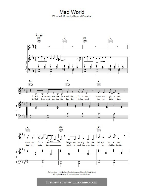 Mad World Sheet Music | Tears For Fears | Real Book – Melody, Lyrics &  Chords