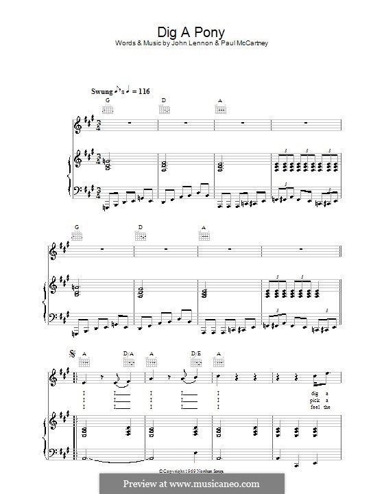 Dig a Pony (The Beatles): For voice and piano (or guitar) by John Lennon, Paul McCartney