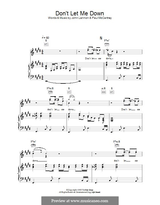 Don't Let Me Down (The Beatles): For voice and piano (or guitar) by John Lennon, Paul McCartney