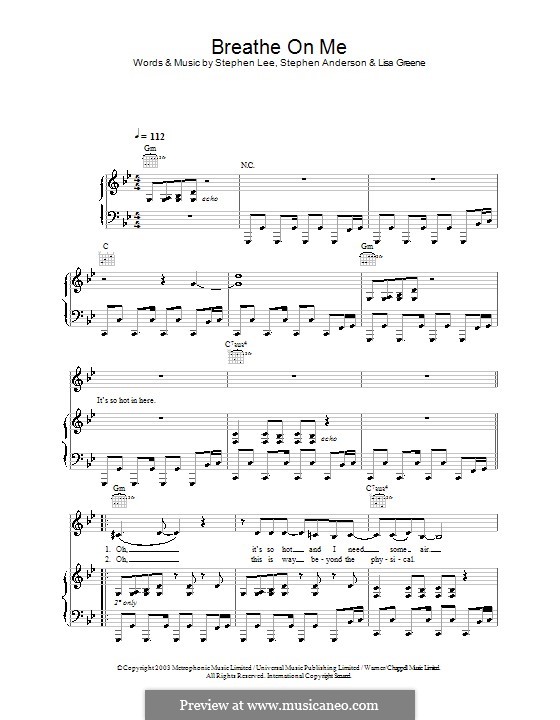 Breathe on Me (Britney Spears): For voice and piano (or guitar) by Lisa Greene, Steve Anderson, Stephen Lee