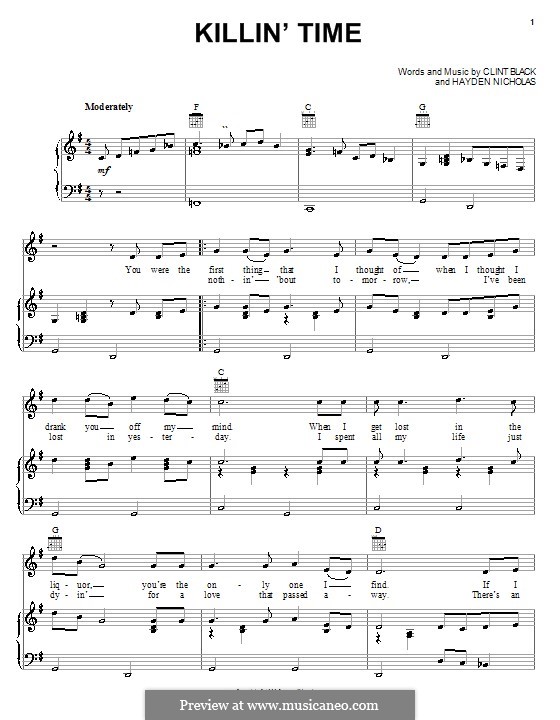 Killin' Time (Clint Black): For voice and piano (or guitar) by Hayden Nicholas