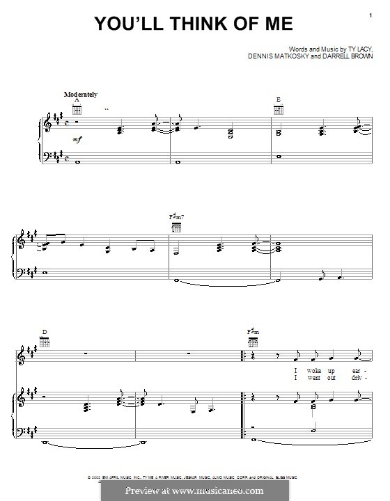 You'll Think of Me by D. Brown, D. Matkosky, T. Lacy on MusicaNeo