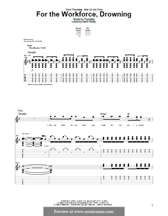 For the Workforce, Drowning (Thursday): For guitar with tab by Geoff Rickly