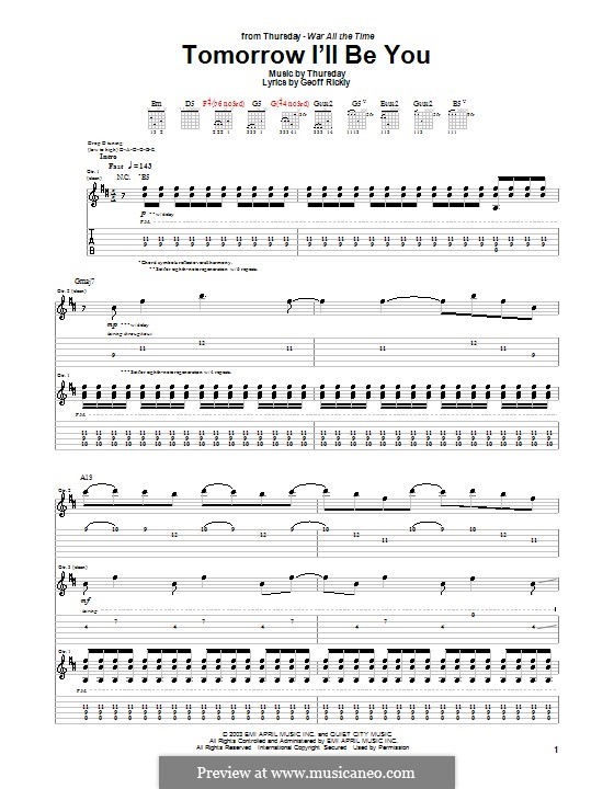 Tomorrow I'll Be You (Thursday): For guitar with tab by Geoff Rickly