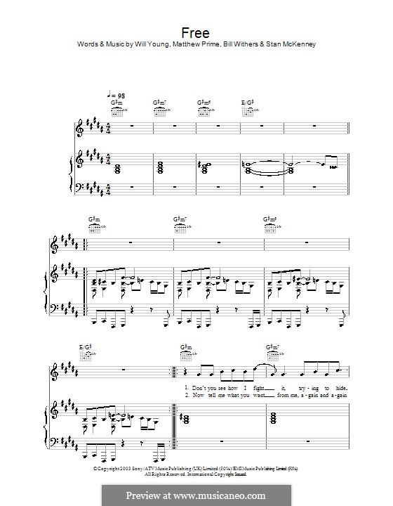 Free (Will Young): For voice and piano (or guitar) by Bill Withers, Matthew Prime
