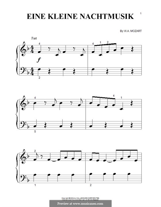 Allegro, for piano: Very easy version by Wolfgang Amadeus Mozart