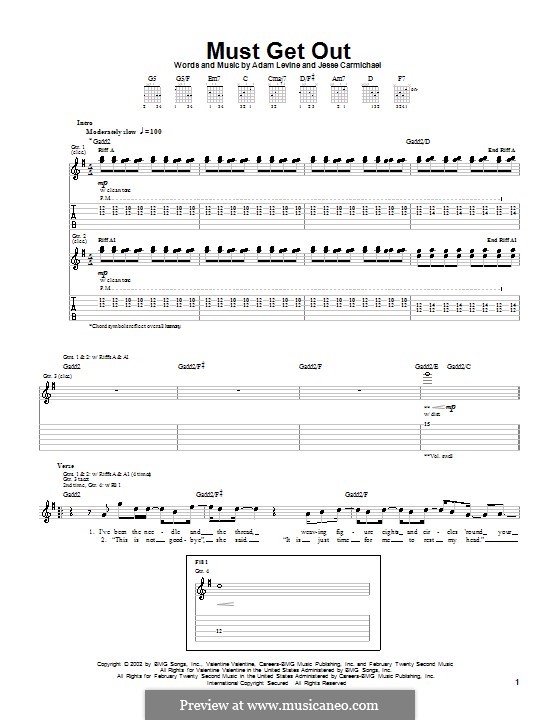 Must Get Out (Maroon 5): For guitar with tab by Adam Levine, Jesse Carmichael
