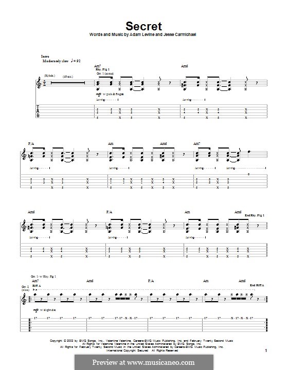 Secret (Maroon 5): For guitar with tab by Adam Levine, Jesse Carmichael