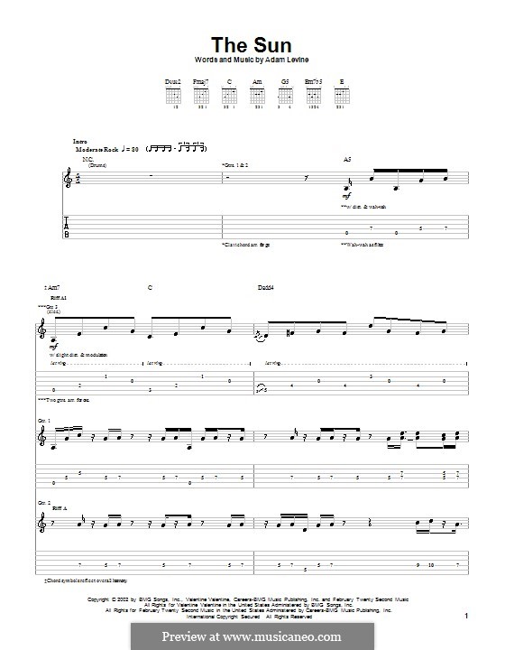 The Sun (Maroon 5): For guitar with tab by Adam Levine