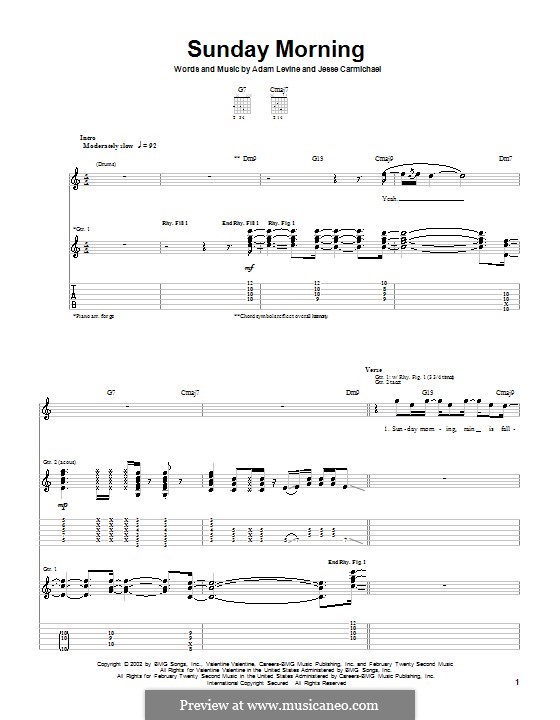 Sunday Morning (Maroon 5): For guitar with tab by Adam Levine, Jesse Carmichael