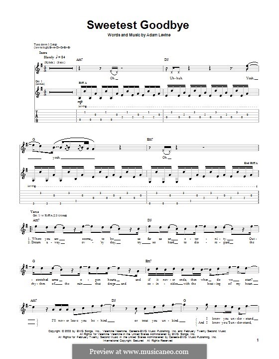 Sweetest Goodbye (Maroon 5): For guitar with tab by Adam Levine