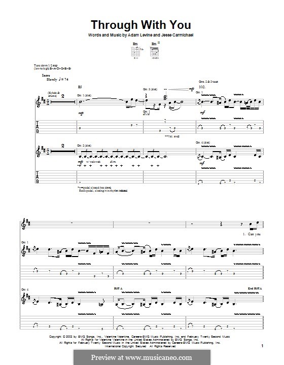 Through with You (Maroon 5): For guitar with tab by Adam Levine, Jesse Carmichael