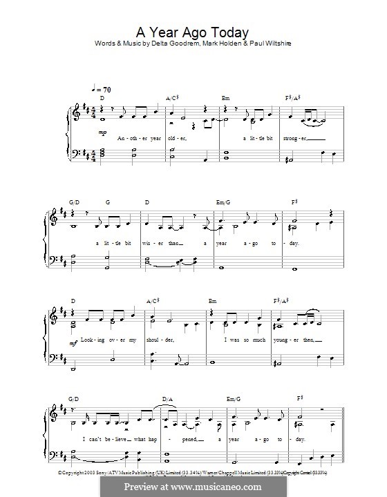 A Year Ago Today by D. Goodrem, M. Holden, P. Wiltshire on MusicaNeo