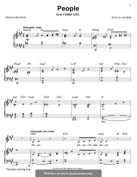 People from Funny Girl (Barbra Streisand): For voice and piano or guitar (A Major) by Jule Styne