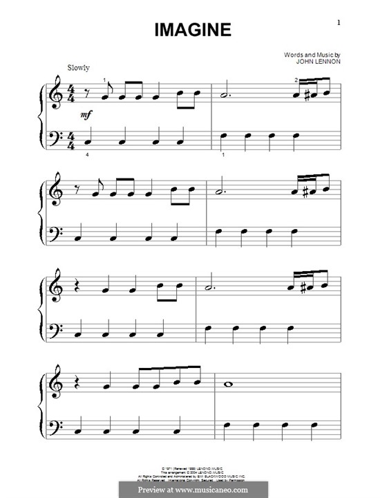 Piano version: Easy notes by John Lennon