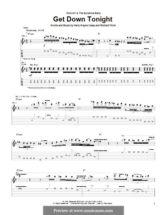 Get Down Tonight (KC & The Sunshine Band): For guitar with tab by Harry Wayne Casey, Richard Finch
