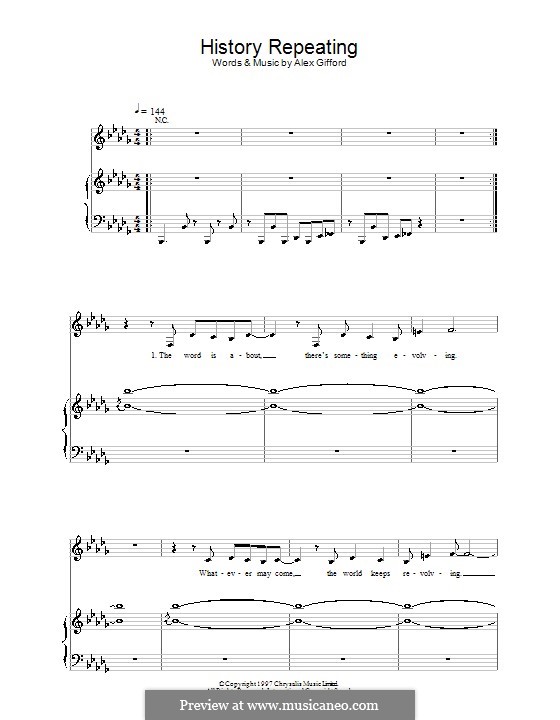 History Repeating (Propellerheads): For voice and piano (or guitar) by Alex Gifford
