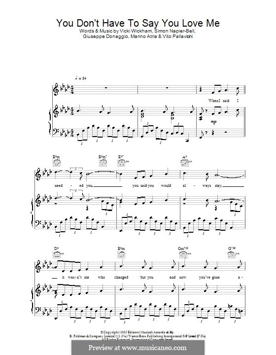 You Don T Have To Say You Love Me Elvis Presley By G Donaggio S Napier Bell V Pallavicini V Wickham On Musicaneo