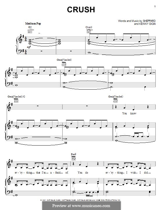 Crush (Mandy Moore): For voice and piano (or guitar) by Kenny Gioia, Michael Goodman