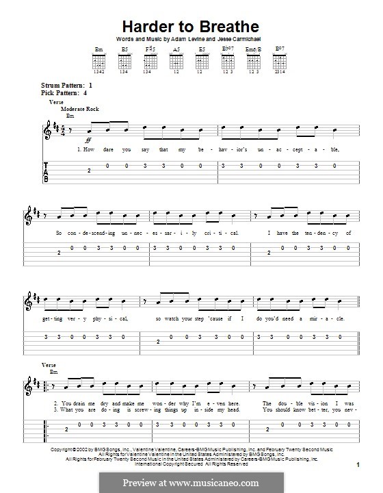 Harder to Breathe (Maroon 5): For guitar (very easy version) by Adam Levine, James Valentine, Jesse Carmichael, Mickey Madden, Ryan Dusick