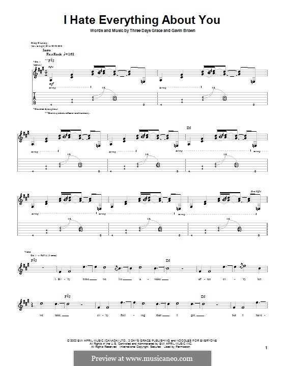 I Hate Everything About You (Three Days Grace): For guitar with tab by Gavin Brown