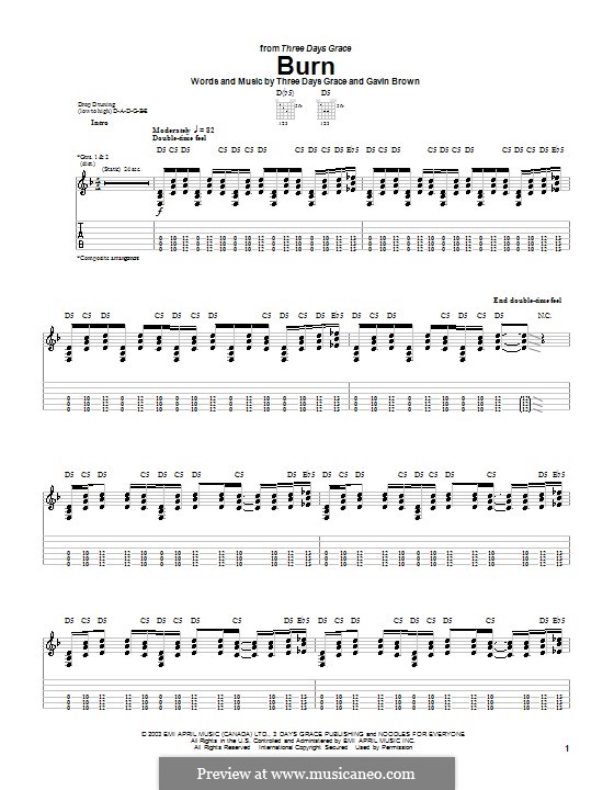 Burn (Three Days Grace): For guitar with tab by Gavin Brown