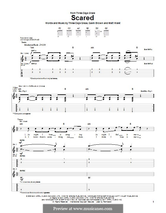 Scared (Three Days Grace): For guitar with tab by Gavin Brown, Matt Walst