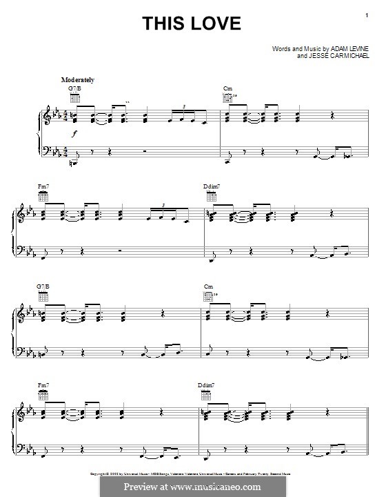 This Love (Maroon 5): For voice and piano (or guitar) by Adam Levine, Jesse Carmichael