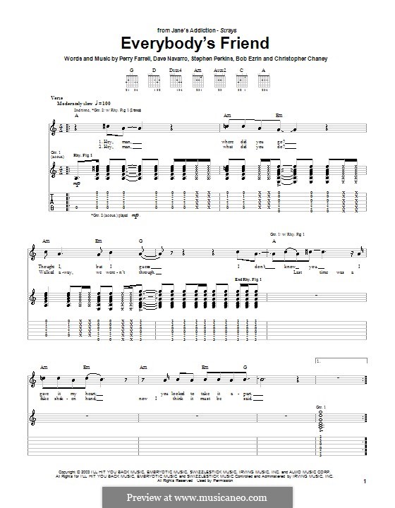 Everybody's Friend (Jane's Addiction): For guitar with tab by Dave Navarro, Perry Farrell, Stephen Perkins