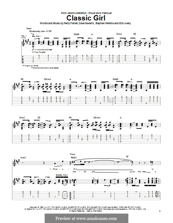 Classic Girl (Jane's Addiction): For guitar with tab by Dave Navarro, Perry Farrell, Stephen Perkins