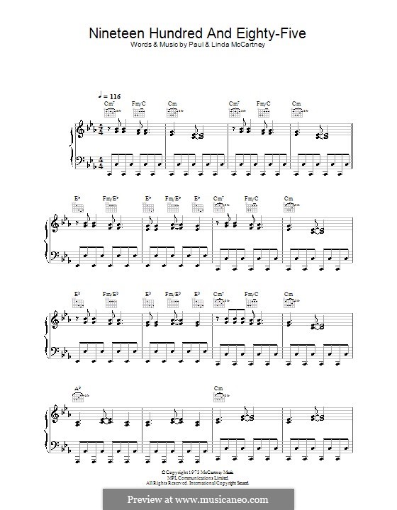 Nineteen Hundred and Eighty Five (Wings): For voice and piano (or guitar) by Paul McCartney