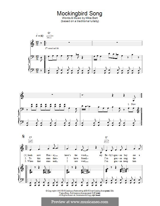 Mockingbird Song (Katie Melua): For voice and piano (or guitar) by Mike Batt