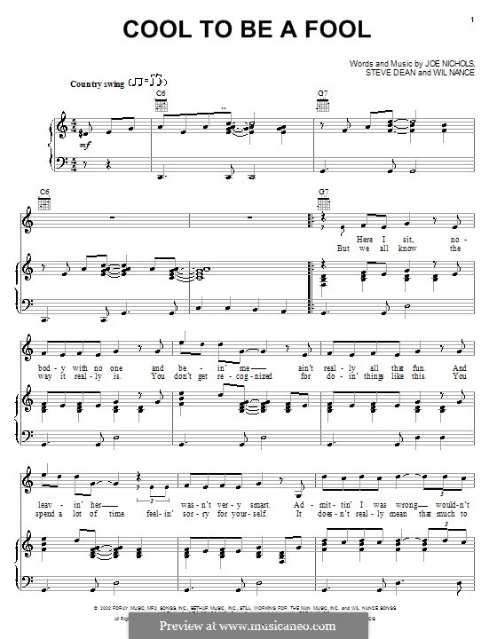 Cool To Be a Fool: For voice and piano (or guitar) by Steve Dean, Wil Nance